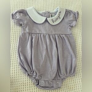 Hayes Monogrammed 3 mos Baby Bubble with Peter Pan Collar